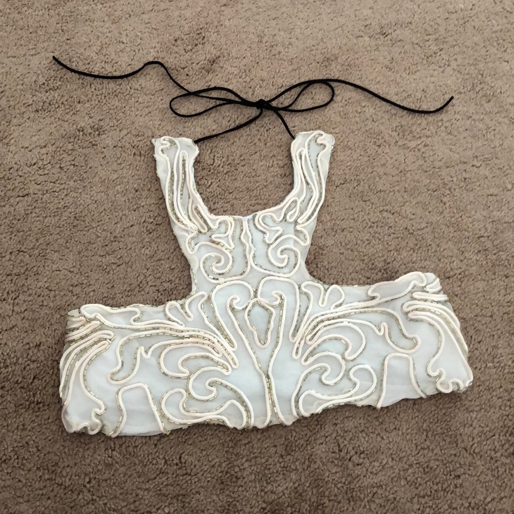 white & light pink beaded crop top
